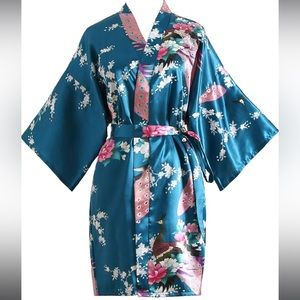 Satin Peacock Kimono Robe